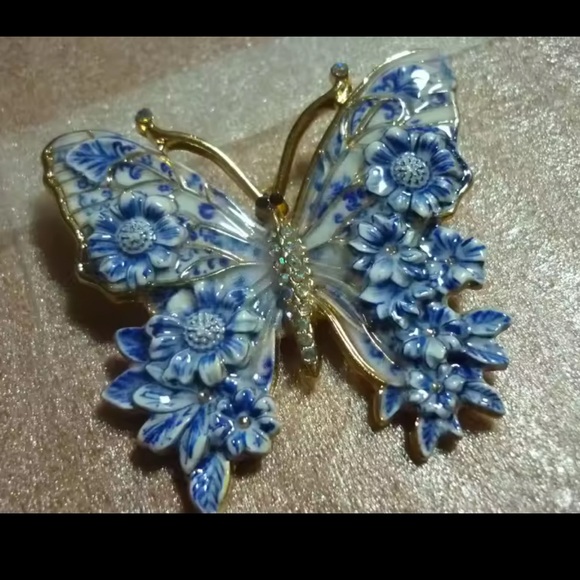 Vintage Butterfly Portofino Gold Blue Brooch - Picture 13 of 13